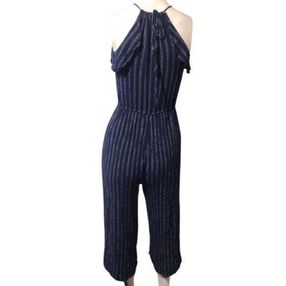 Navy Gray Pinstripe Jumpsuit Romper Aeropostale Size XS Adjustable & Elastic - Picture 4 of 8